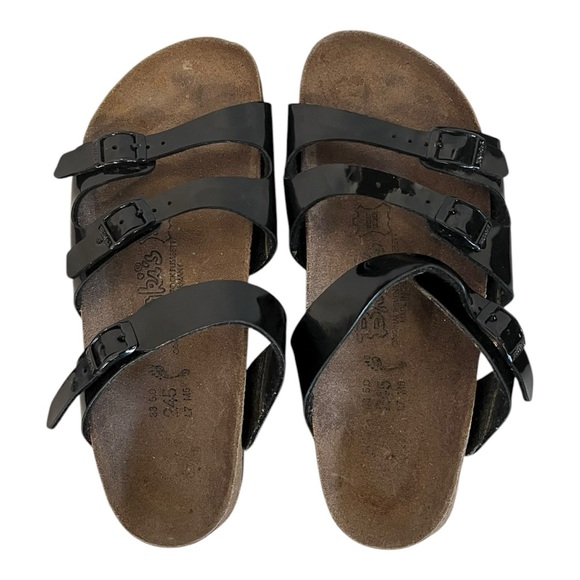 Birkenstock | Birki’s Florida Shiny‎ Black 3 Straps Sandals W7 M5 EU 38 Leather - Picture 7 of 12